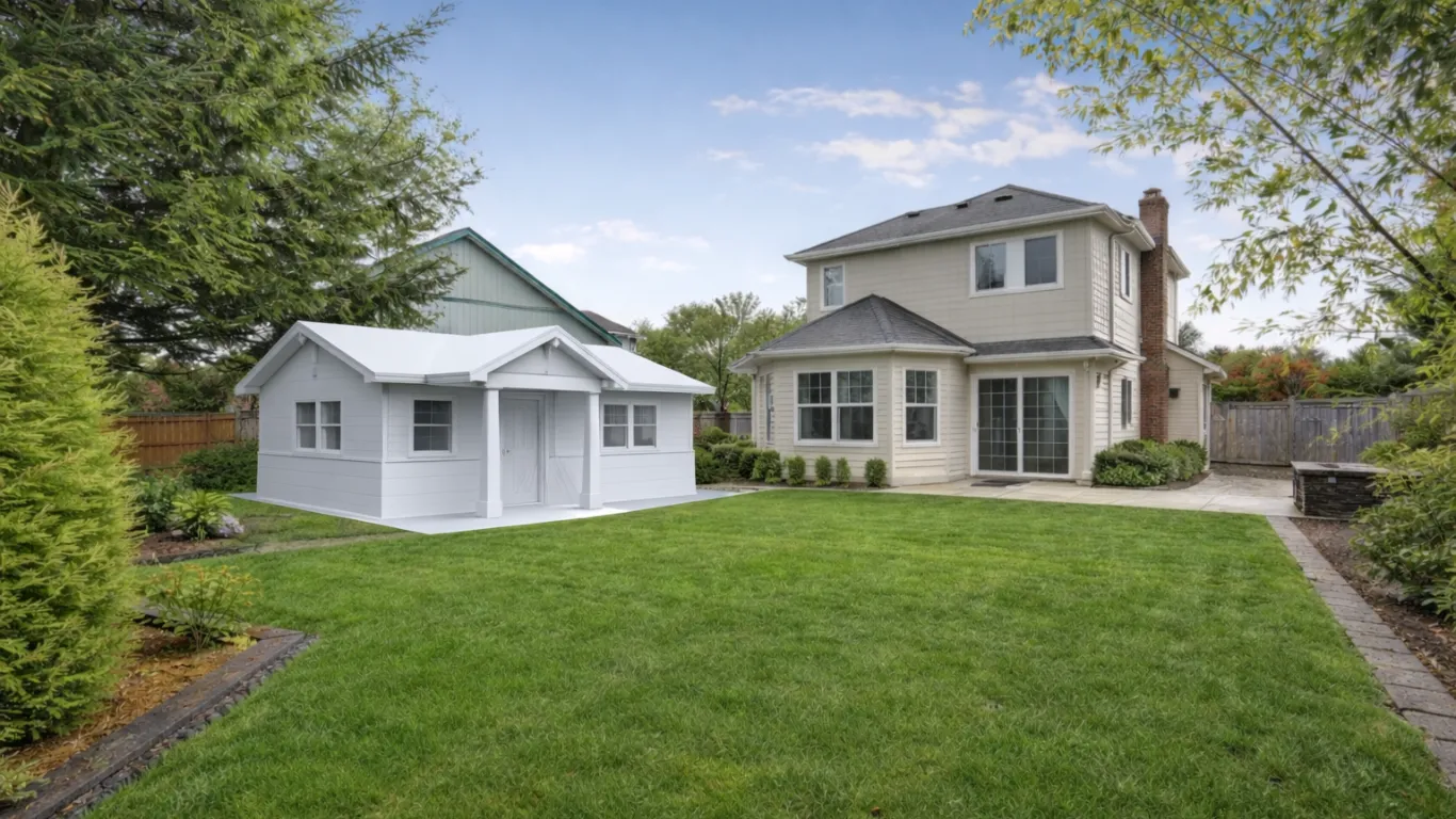 3D conceptual backyard ADU architectural design in Dallas Texas