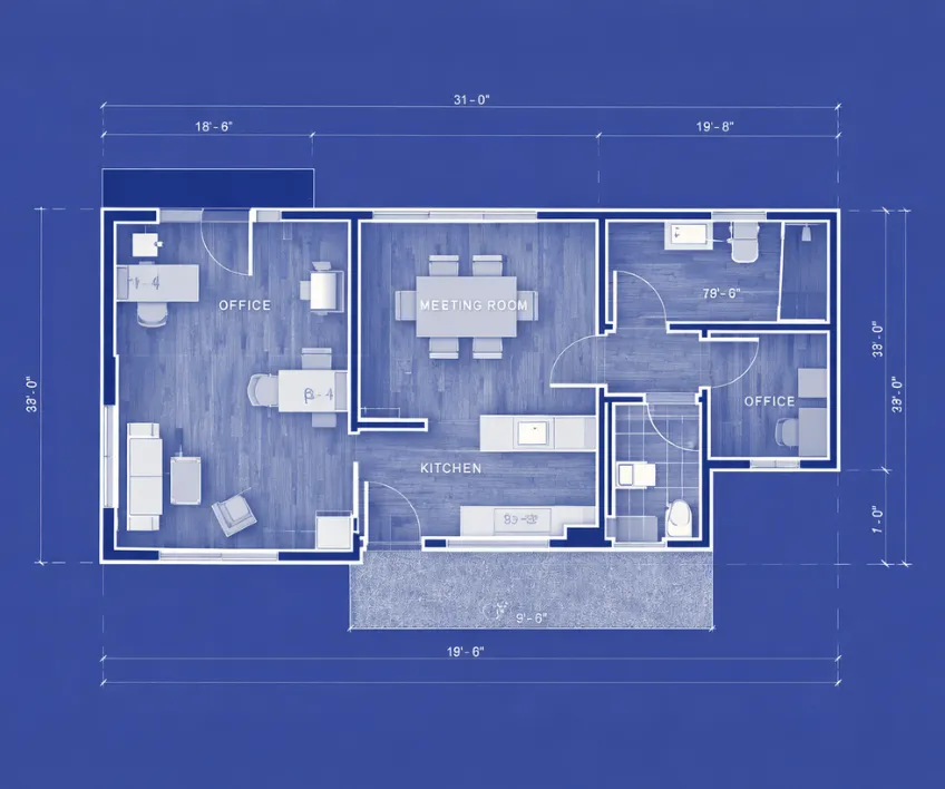 Contractor reviewing ADU construction blueprints with a homeowner during a planning meeting in a residential backyard