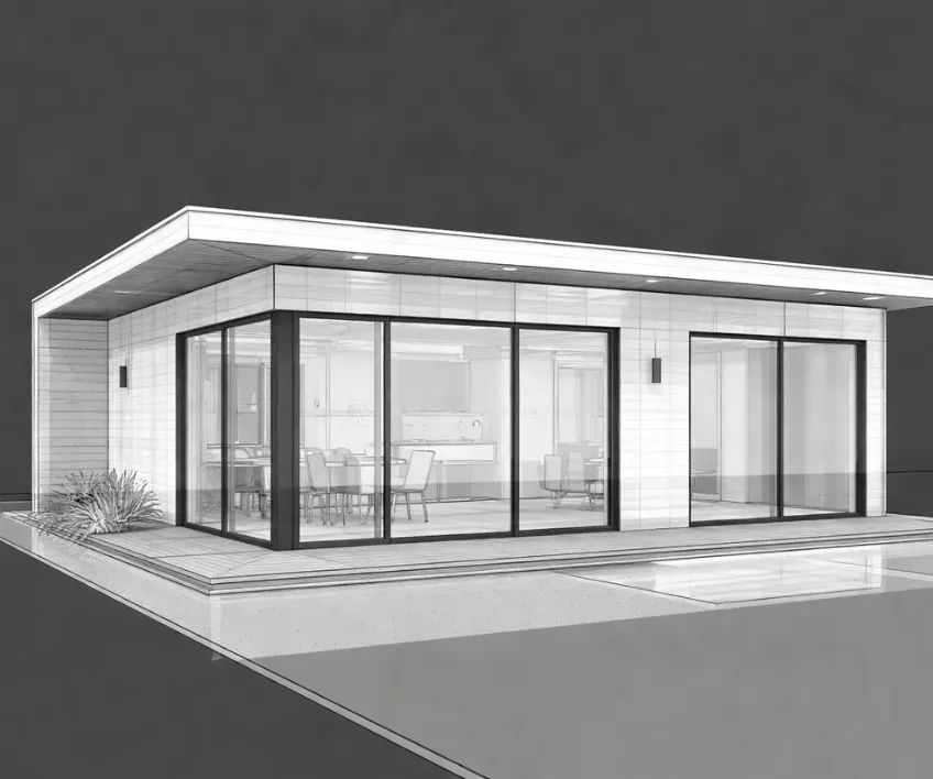 Construction specialist discussing final backyard ADU design with clients during ADU planning consultation in Dallas Texas